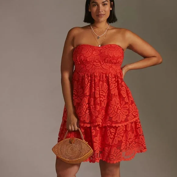 Anthropologie Maeve Strapless Lace Mini Dress NWT - Picture 4 of 15